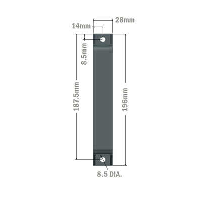 50-200-3SS MODULAR SOLUTIONS 180 GRAY NYLON PULL HANDLE<BR>STAINLESS STEEL HARDWARE 28MM X 196MM X 49MM